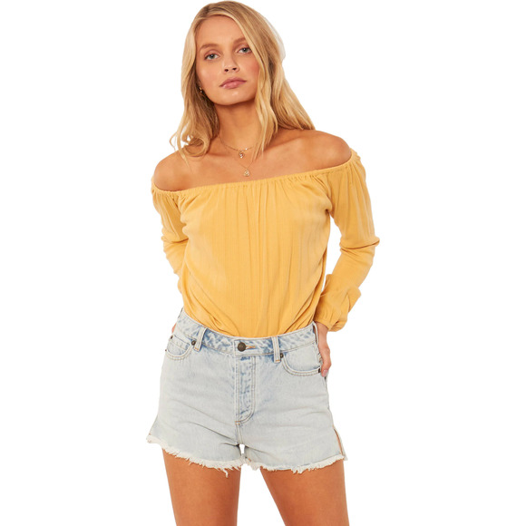 Amuse Society Tops - Amuse Society VILLAGE LONG SLEEVE KNIT BODYSUIT Size S M Mustard Yellow